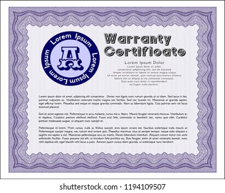 Violet Warranty template. Printer friendly. Vector illustration. Money Pattern. 