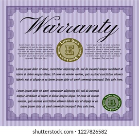 Violet Warranty template. Printer friendly. Money Pattern. Customizable, Easy to edit and change colors. 