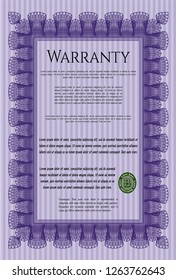 Violet Warranty template. Printer friendly. Modern design. Customizable, Easy to edit and change colors. 