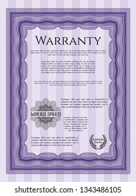 Violet Warranty template. Printer friendly. Money style design. Vector illustration. 