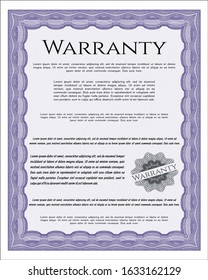 Violet Warranty template. Printer friendly. Vector illustration. Cordial design. 