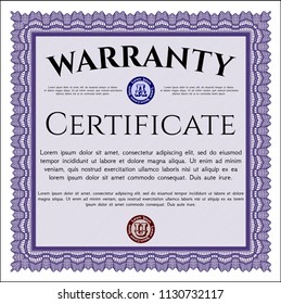 Violet Warranty template. With quality background. Perfect design. Customizable, Easy to edit and change colors. 