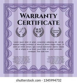 Violet Warranty template. With quality background. Money Pattern. Detailed. 