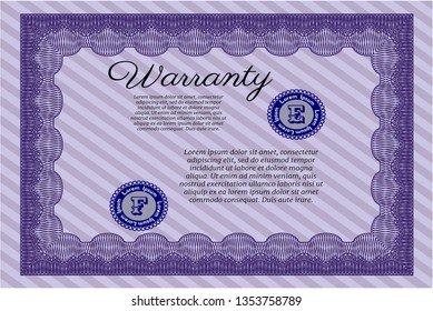 Violet Warranty template. With quality background. Retro design. Detailed. 