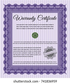 Violet Warranty template. With quality background. Vector illustration. Beauty design. 