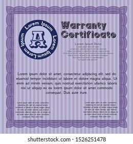 Violet Warranty template. Retro design. With background. Vector illustration. 