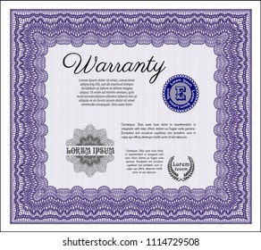 Violet Warranty template. Vector illustration. With great quality guilloche pattern. Cordial design. 