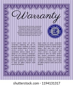 Violet Warranty template. Vector illustration. With great quality guilloche pattern. Artistry design. 