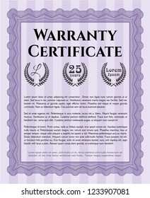 Violet Warranty template. Vector illustration. With linear background. Nice design. 