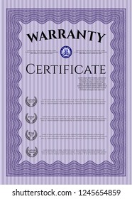 Violet Warranty template. Vector illustration. With quality background. Money style design. 