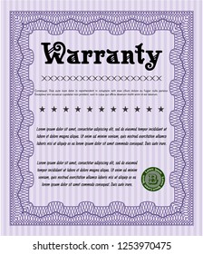 Violet Warranty template. Vector illustration. With background. Money Pattern design. 