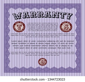 Violet Warranty template. Vector illustration. With background. Lovely design. 