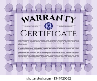 Violet Warranty template. Vector illustration. With guilloche pattern and background. Money design. 