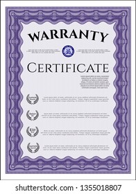 Violet Warranty template. Vector illustration. With background. Excellent design. 