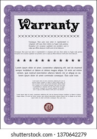 Violet Warranty template. Vector illustration. With background. Money Pattern design. 