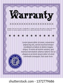 Violet Warranty template. Vector illustration. With quality background. Beauty design. 
