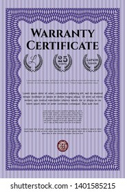 Violet Warranty template. Vector illustration. Printer friendly. Good design. 