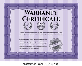 Violet Warranty template. Vector illustration. With linear background. Money Pattern design. 