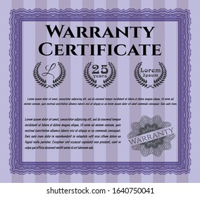 Violet Warranty template. Vector illustration. Complex background. Superior design. 