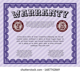 Violet Warranty template. Vector illustration. With guilloche pattern. Cordial design. 