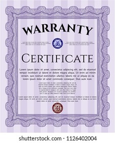 Violet Warranty. Vector illustration. With complex linear background. Money design. 
