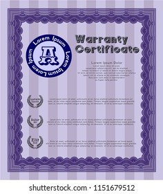 Violet Warranty. Vector illustration. With complex linear background. Modern design. 