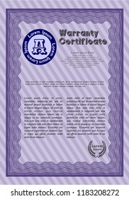 Violet Warranty. Vector illustration. Complex background. Superior design. 