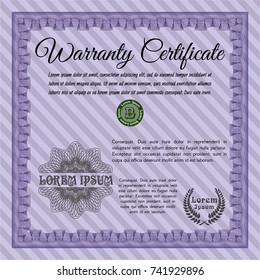 Violet Warranty. Vector illustration. Complex background. Good design. 