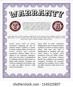 Violet Warranty. Vector illustration. With guilloche pattern. Lovely design. 