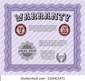 Violet Warranty. Vector illustration. With guilloche pattern and background. Good design. 