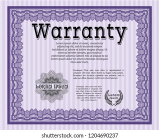 Violet Warranty. Vector illustration. With guilloche pattern and background. Good design. 