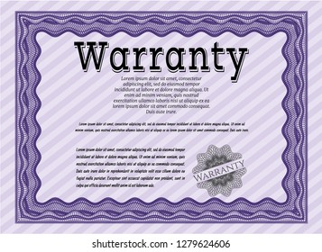 Violet Warranty. Vector illustration. With linear background. Money Pattern design. 