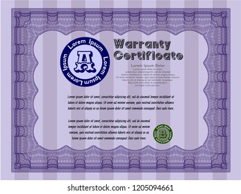 Violet Warranty. Vector illustration. Printer friendly. Elegant design. 