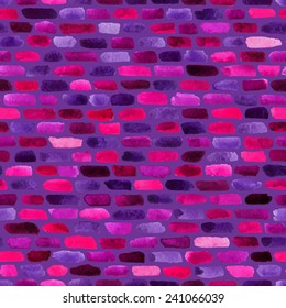 Violet watercolor bricks. Vector abstract seamless pattern.