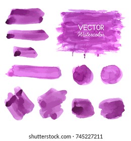 Violet watercolor brush strokes.Vector