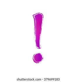 Violet watercolor exclamation point, white background.