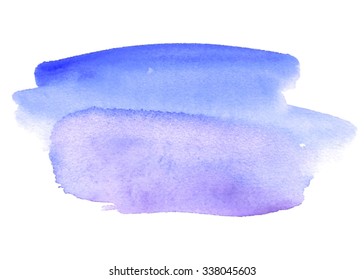 Violet watercolor hand drawn graphic isolated paper texture stain on white background. Abstract brush painted stroke design element for banner, template, print, scrapbook, web, wallpaper, decoration