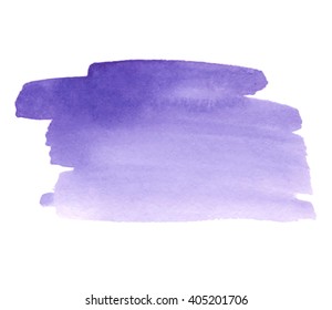 Violet watercolor hand drawn paper texture striped isolated vector stain on white background for decoration. Colorful wet brush paint shape artistic design element. Sketch line drawing illustration