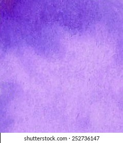 Violet watercolor macro paper texture hand drawn background. Traced abstract brush strokes vector illustration, eps10. Aquarelle graphic design card for scrapbook, banner, wallpaper, poster, print.