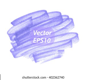 Violet watercolor marker hand drawn curl strokes isolated vector spot on white background for decoration, design. Abstract wet brush paint shape paper grain texture element for banner, template, web