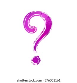 Violet watercolor question mark sign (icon, symbol), white background. Painted design element (illustration).