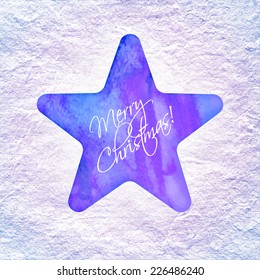 Violet watercolor star with Merry Christmas text