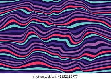 Violet wavy wallpaper surface. Multicolor curved lines background design. Trendy wave folds pattern texture
