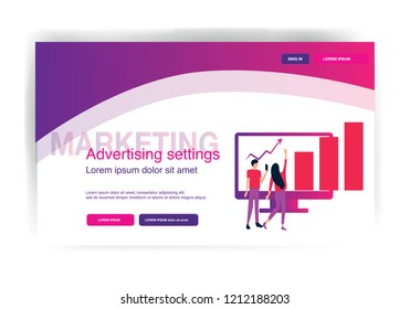 violet website design, landing pages, seo, applications. Vector illustration. Editing and setting up marketing systems, developing mobile applications and websites