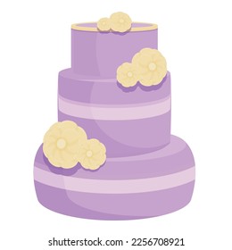 Violet wedding cake icon cartoon vector. Cream party. Pastry food