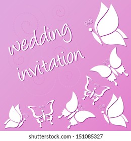 Violet wedding invitation with white butterflies