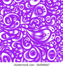 Violet and white abstract floral ornament, vector seamless pattern of abstract decorative elements.