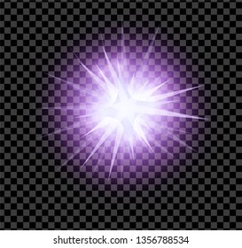 Violet and white bright glowing and shining star flares effect isolated on transparent background. Vector illustration