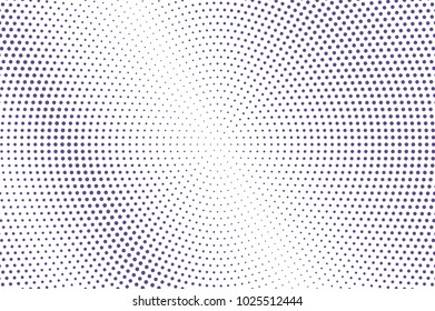 Violet white dotted halftone. Faded radial dotted gradient. Half tone vector background. Abstract futuristic texture. Violet ink dot on transparent backdrop. Modern pop art design template