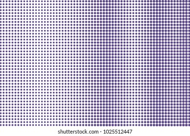 Violet white dotted halftone. Frequent vertical dotted gradient. Half tone vector background. Abstract futuristic texture. Violet ink dot on transparent backdrop. Modern pop art design template